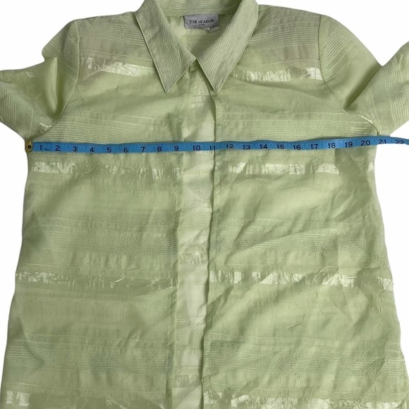 TOP Season Sage Green Short Sleeve Button Down Tunic Length Shirt - Picture 7 of 11